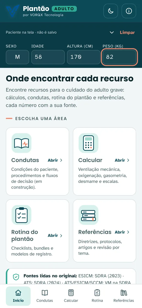 Tela inicial do Plantão Adulto